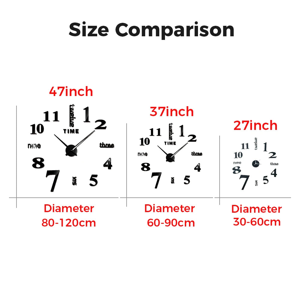 2D/3D Large Wall Clock reloj de pared DIY Quartz Watch Acrylic Mirror Stickers Horloge Murale Home Decor Clocks Modern Design