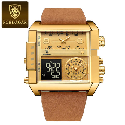 POEDAGAR Luxury Man Wristwatch Rectangle Waterproof Luminous Day Week Men Watch Digital Multifunction Men's Watches Quartz Reloj